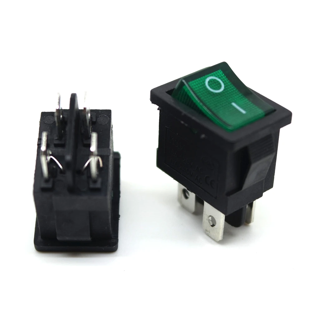 10Pcs KCD1 Series 2/3/4/6 Pin Rocker Switch Power Switches 6A/10A 250V 125V 2/3 Position Black Button Mounting 15mm*21mm With Li