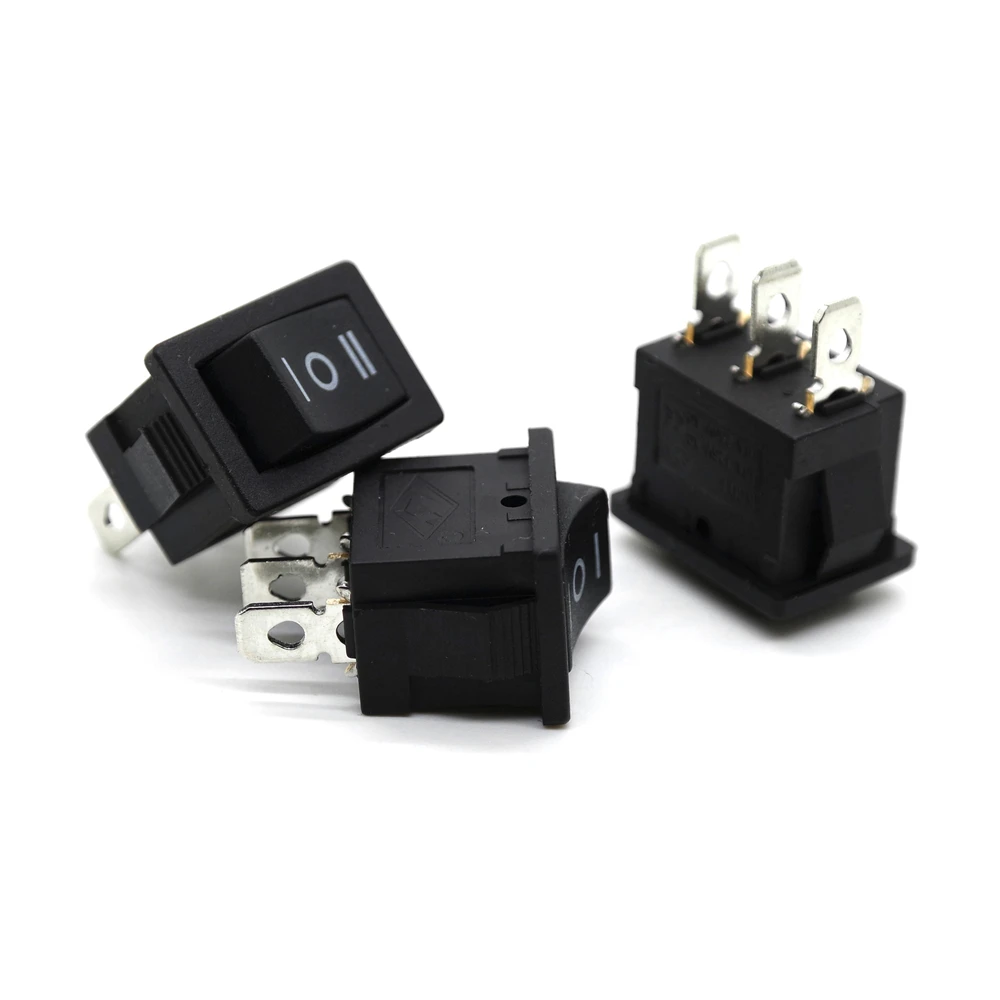 10Pcs KCD1 Series 2/3/4/6 Pin Rocker Switch Power Switches 6A/10A 250V 125V 2/3 Position Black Button Mounting 15mm*21mm With Li
