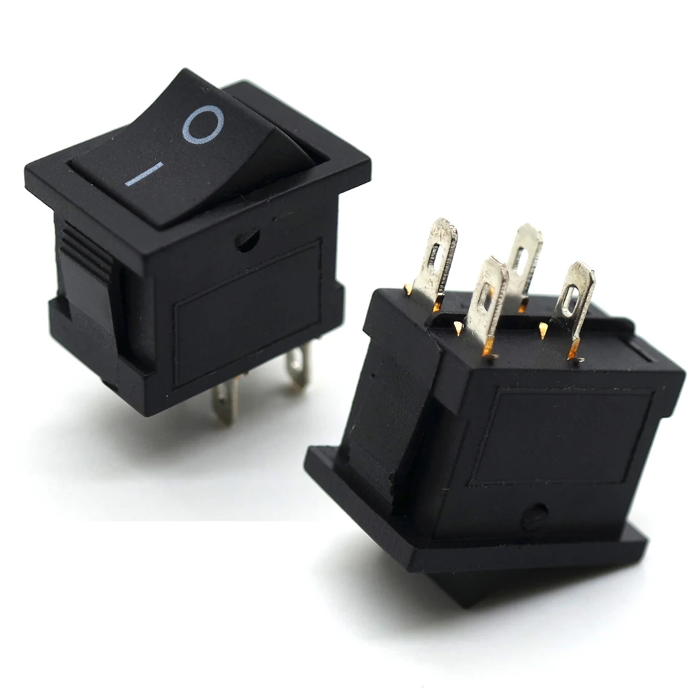 10Pcs KCD1 Series 2/3/4/6 Pin Rocker Switch Power Switches 6A/10A 250V 125V 2/3 Position Black Button Mounting 15mm*21mm With Li