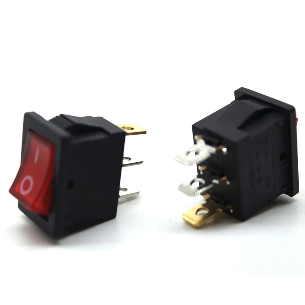 10Pcs KCD1 Series 2/3/4/6 Pin Rocker Switch Power Switches 6A/10A 250V 125V 2/3 Position Black Button Mounting 15mm*21mm With Li