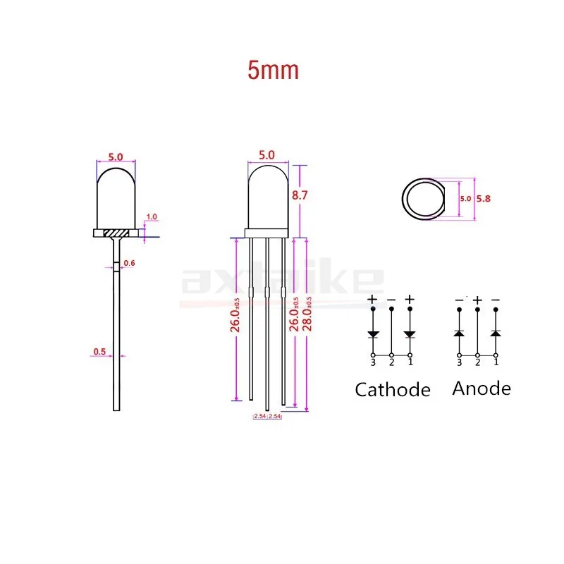 50PCS 3mm 5mm Bicolor Lamp Red Green Blue Common Anode / Cathode 3Pin Diffused Foggy Type Highlight LED Emitting Diode DIY KIT