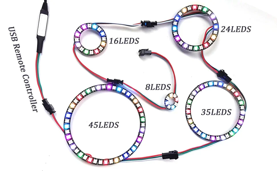 8/16/24/35/45/128bits WS2812B 5050 Pixel LED Circle Ring Addressable RGB LED Module DC 5V for Arduino Raspberry Pi