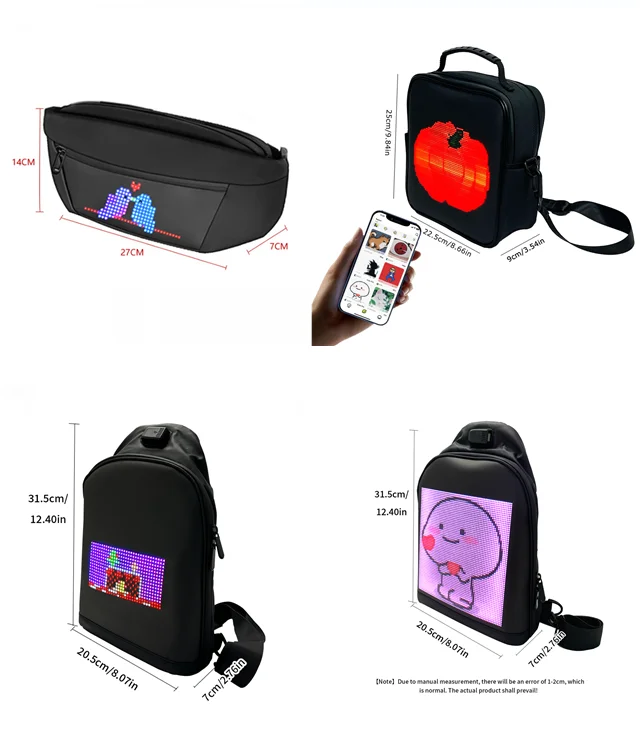64x64 Pixels Indoor P3.75 Led Display Module Matrix HD Led Panel 25*25cm RGB LED Panel Screen for Vest Backpack Bags Animation