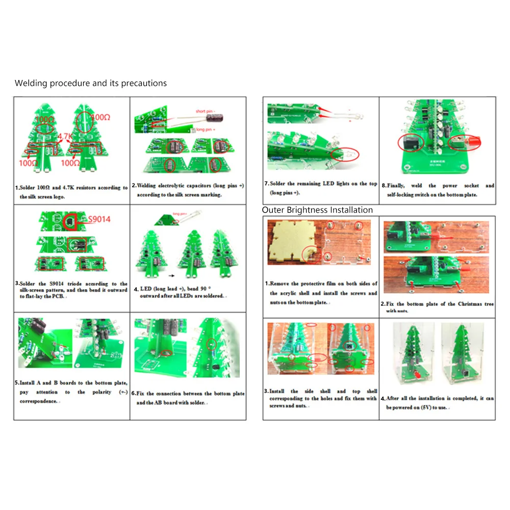 DIY LED Flashing Christmas Tree Kit DIY Electronic Kit Electronics Soldering Practice Learning Colorful 3D Xmas Tree