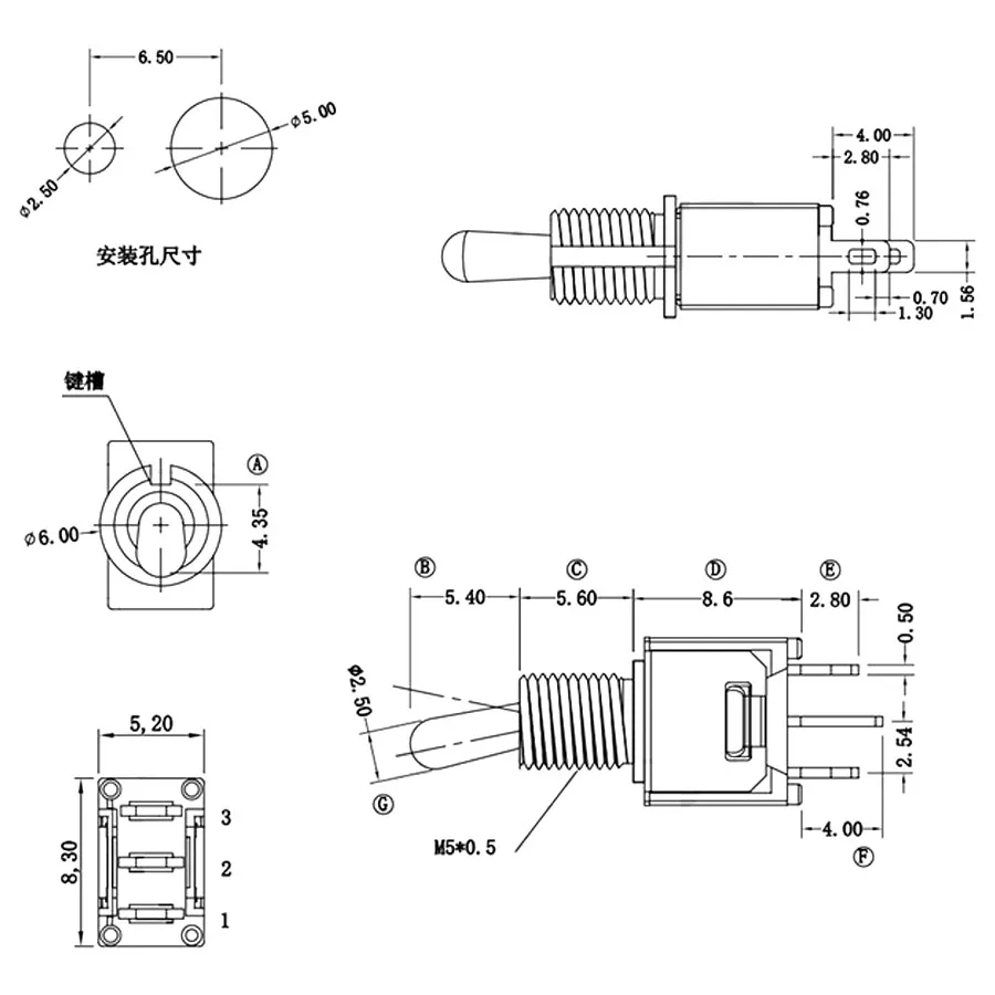 10PCS 5MM Mini Toggle Switch SMTS-102, SMTS-103, 3-Pin 2-Position Joystick Switch, 3-Pin 3-Position, Long and Short Handle