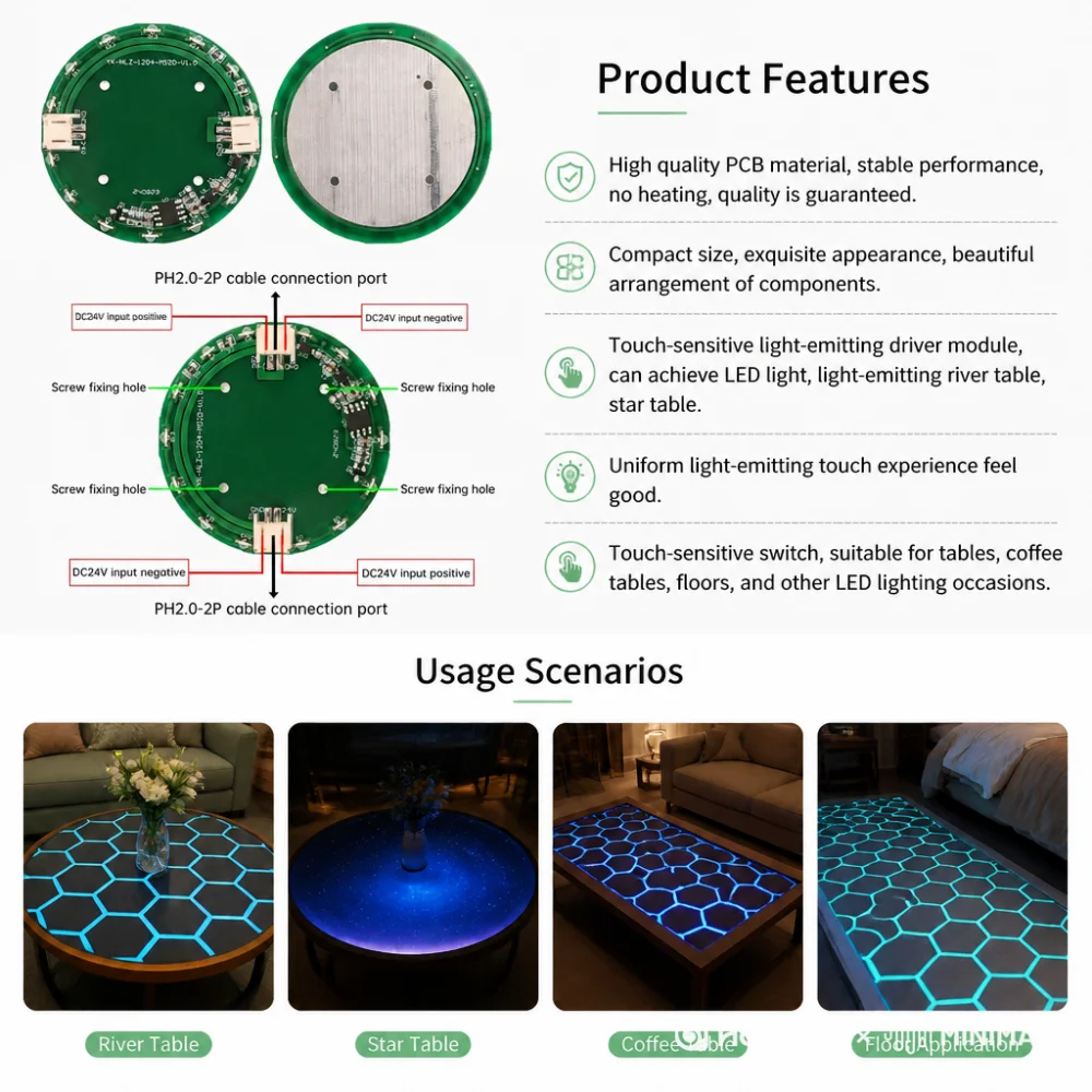 DC 24V 5A Touch Sensitive LED Light-emitting Module Creative Touch DIY Desktop River Light Festive Atmosphere Floor Lamp