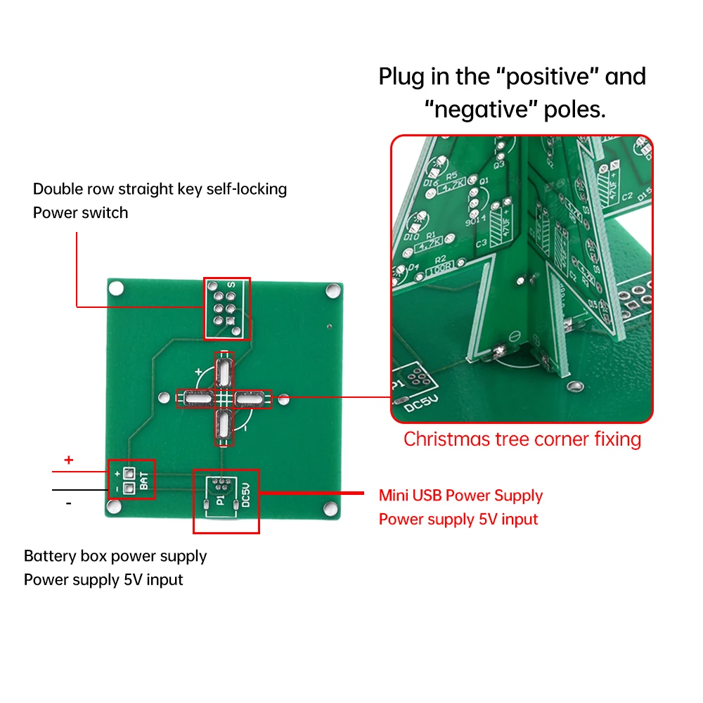 Christmas themed LED 3/7-color flashing Christmas tree DIY kit, electronic welding practice, and assembly of individual parts