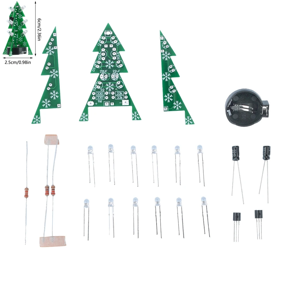 Christmas themed LED 3/7-color flashing Christmas tree DIY kit, electronic welding practice, and assembly of individual parts