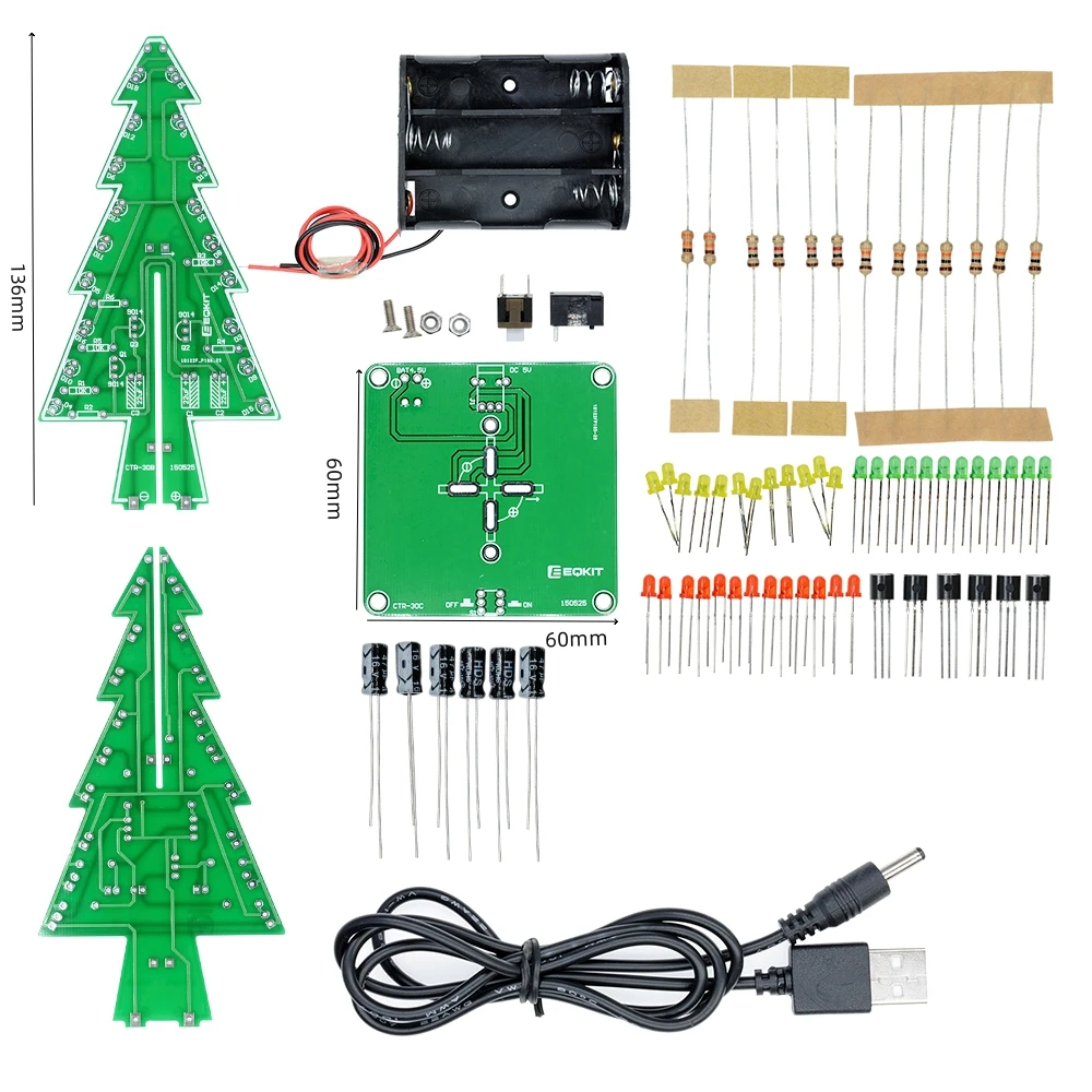 Christmas themed LED 3/7-color flashing Christmas tree DIY kit, electronic welding practice, and assembly of individual parts