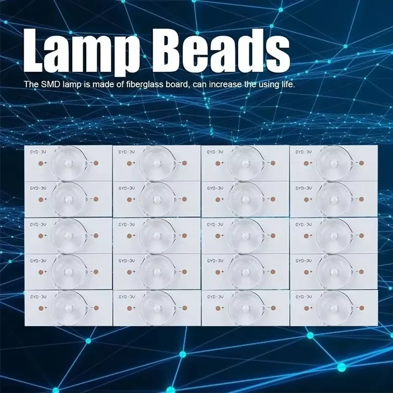 20pcs SMD LED Lens Board Lamp Beads with Fiberglass Lens 3V Cable for LED TV Repair