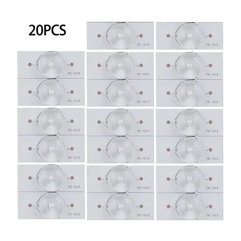 20pcs SMD LED Lens Board Lamp Beads with Fiberglass Lens 3V Cable for LED TV Repair