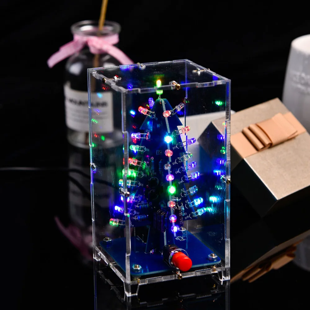 DIY LED Flashing Christmas Tree Kit DIY Electronic Kit Electronics Soldering Practice Learning Colorful 3D Xmas Tree