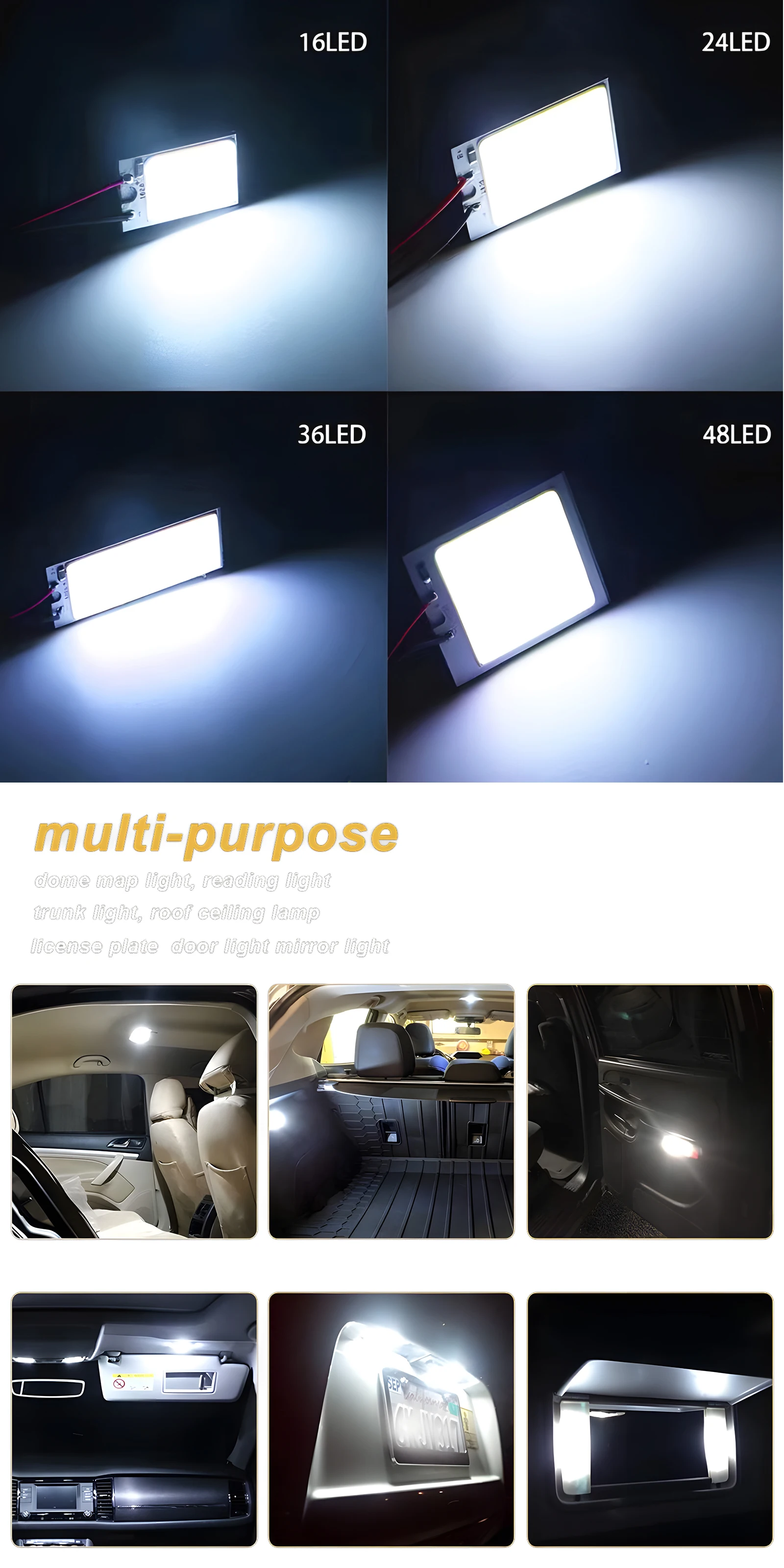 1set LED COB Signal Bulbs 18/24/36/48 LED DC12V Car Interior Reading Lights 12V 36SMD White Light Lamp With T10/Festoon Adapters