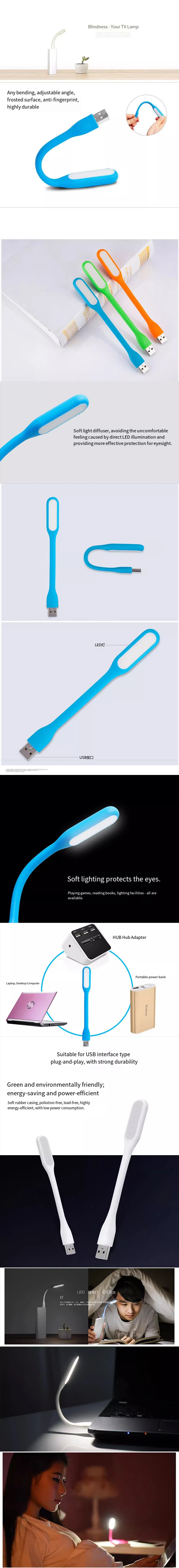 Mini USB LED Reading Light Portable Foldable Book Lamp Eye Protection for Power Bank PC Laptop Night Reading, Color Random
