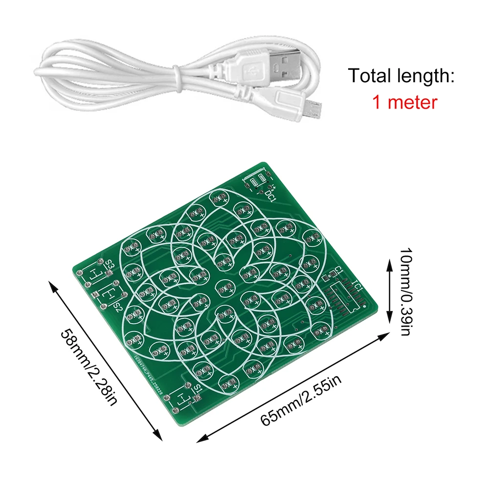 DC 4-5V Pattern Electronic Windmill 43LED Flow Light Kit Fun DIY Electronic Production Skills Training Parts Micro USB Interface