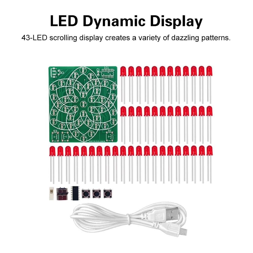 DC 4-5V Pattern Electronic Windmill 43LED Flow Light Kit Fun DIY Electronic Production Skills Training Parts Micro USB Interface