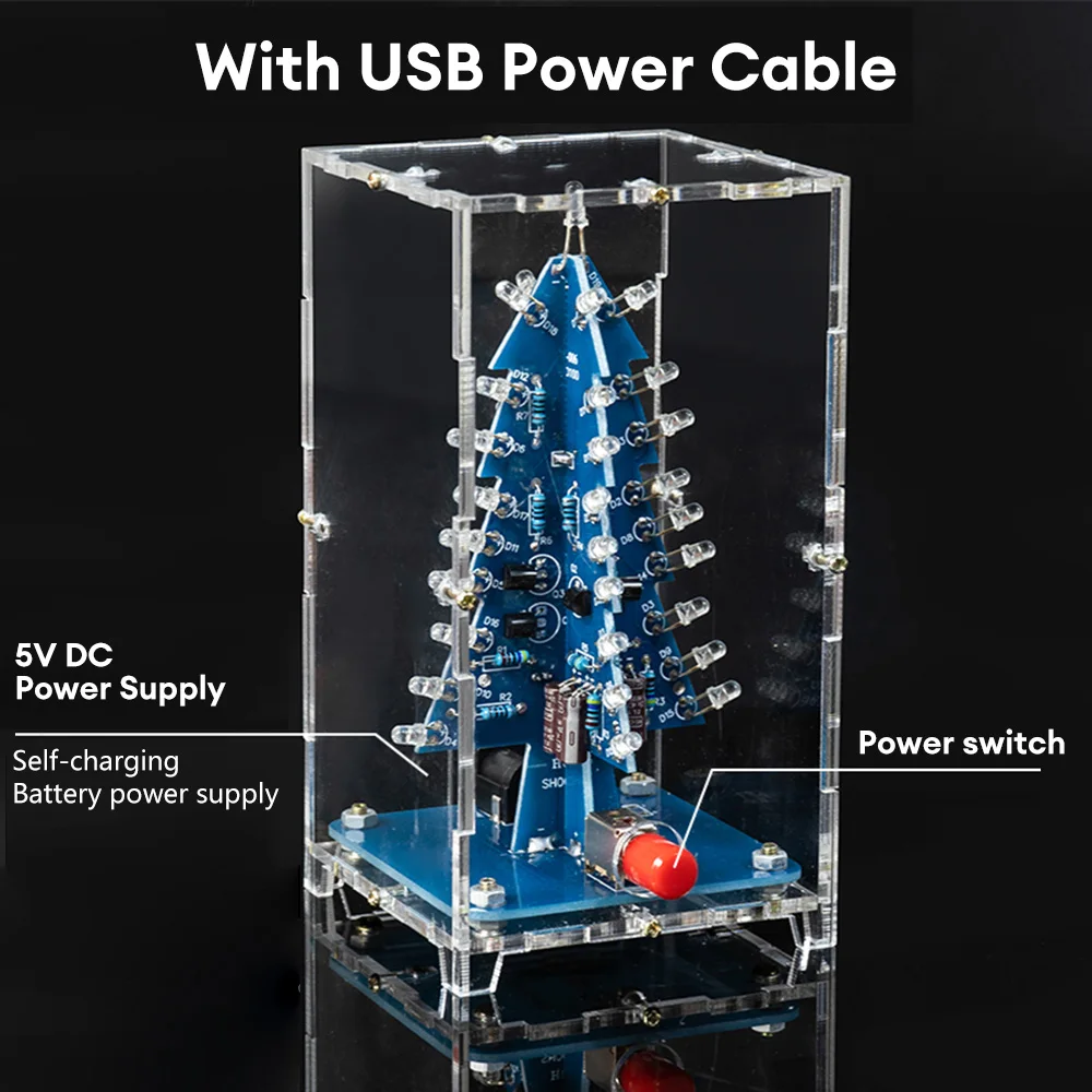 DIY LED Flashing Christmas Tree Kit DIY Electronic Kit Electronics Soldering Practice Learning Colorful 3D Xmas Tree