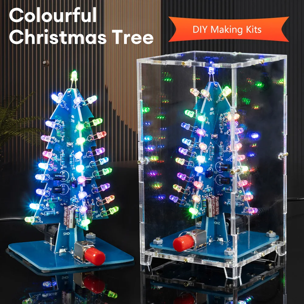 DIY LED Flashing Christmas Tree Kit DIY Electronic Kit Electronics Soldering Practice Learning Colorful 3D Xmas Tree