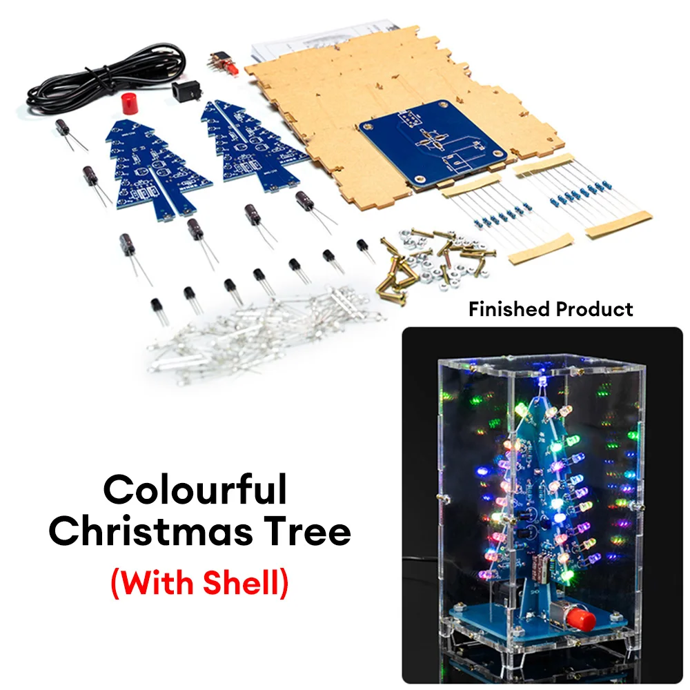 DIY LED Flashing Christmas Tree Kit DIY Electronic Kit Electronics Soldering Practice Learning Colorful 3D Xmas Tree