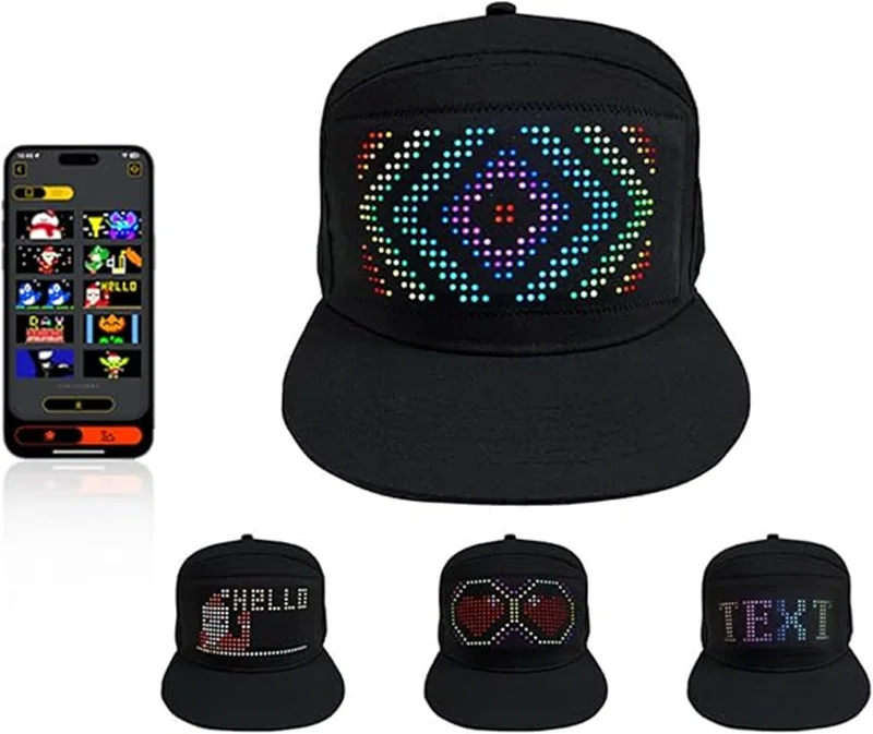 LED Hat Light Up Baseball Cap Flash Glow Hat USB Charging App Programmable LED Message Hats Scrolling LED Display Caps