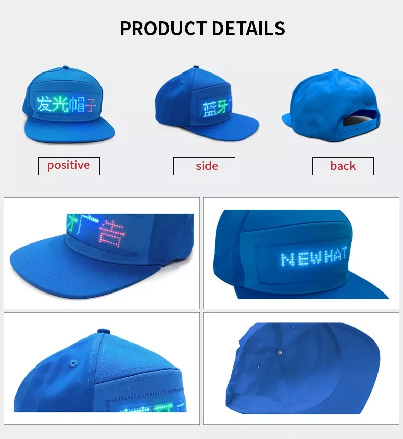 LED Hat Light Up Baseball Cap Flash Glow Hat USB Charging App Programmable LED Message Hats Scrolling LED Display Caps