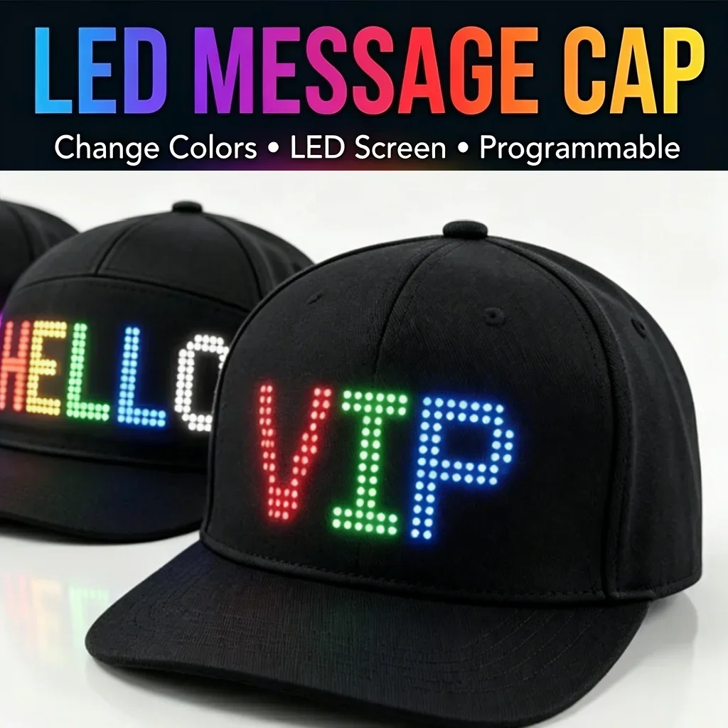 LED Hat Light Up Baseball Cap Flash Glow Hat USB Charging App Programmable LED Message Hats Scrolling LED Display Caps