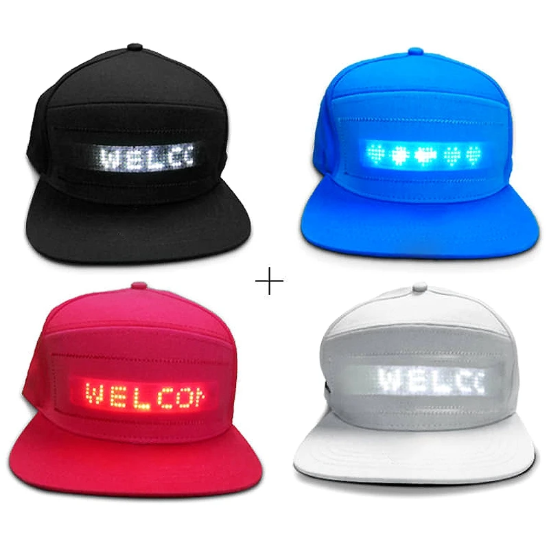 LED Hat Light Up Baseball Cap Flash Glow Hat USB Charging App Programmable LED Message Hats Scrolling LED Display Caps