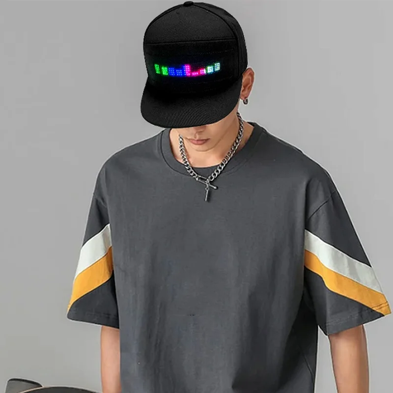 LED Hat Light Up Baseball Cap Flash Glow Hat USB Charging App Programmable LED Message Hats Scrolling LED Display Caps