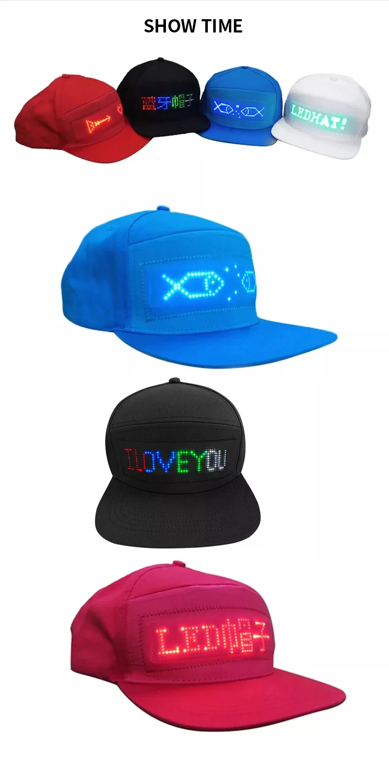 LED Hat Light Up Baseball Cap Flash Glow Hat USB Charging App Programmable LED Message Hats Scrolling LED Display Caps
