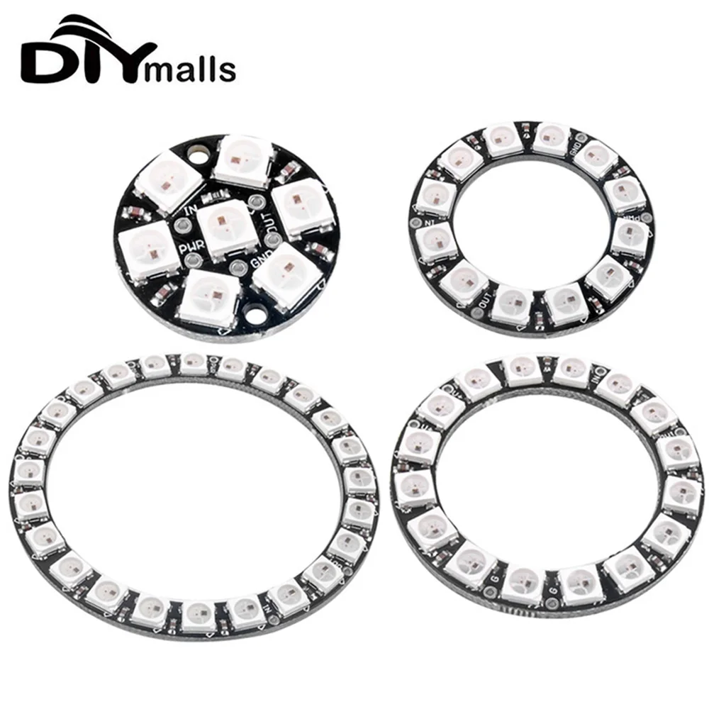 WS2812 RGB LED Ring 7/12/16/24 Bits 5050 RGB LED Ring Lamp Light with Integrated Drivers for Arduino DIY Kit