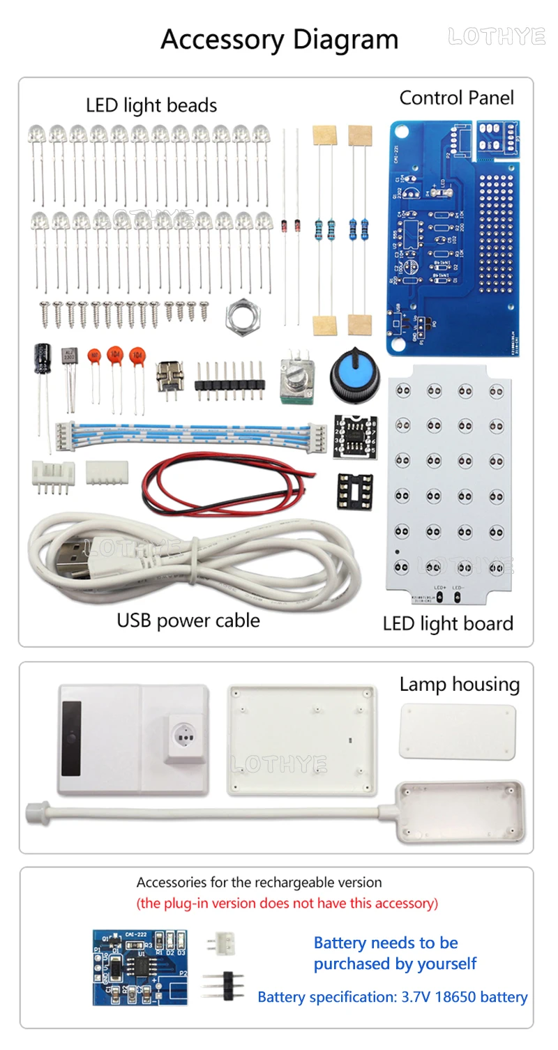DIY Electronic Kit NE555 LED Dimming Table Lamp Kit PWM Circuit DIY Soldering Assembly 8.5W 5V 2A With Switch Potentiometer