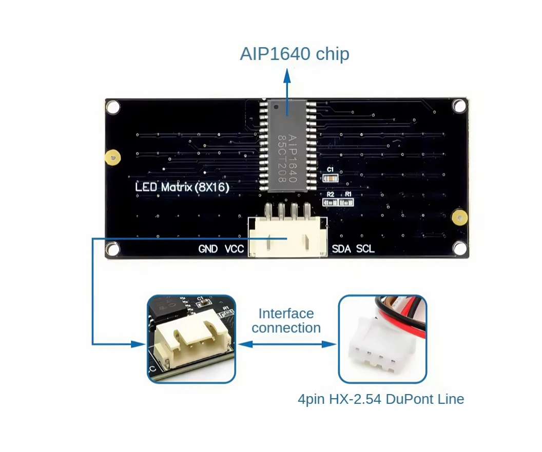8*16 LED Matrix Display Module – I2C Interface, 3.3V~5V For Arduino, Micro:bit & Raspberry Pi DIY Projects