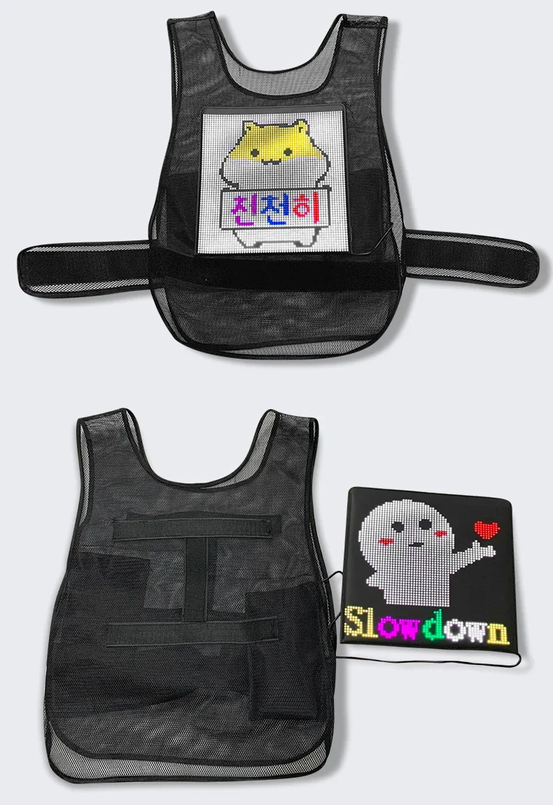 LED Screen Board Dynamic LED Display Panel Wireless APP Control Smart Advertising Vest With Screen LED Vest With Full Color