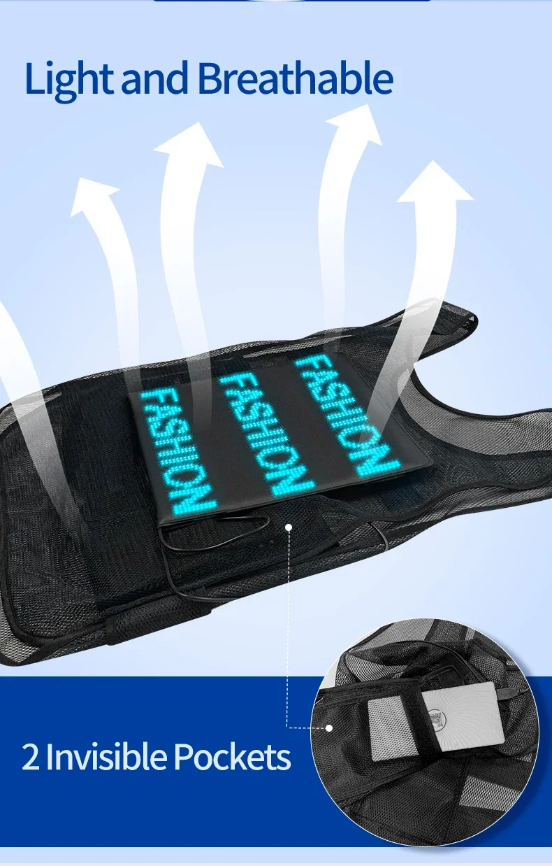 LED Screen Board Dynamic LED Display Panel Wireless APP Control Smart Advertising Vest With Screen LED Vest With Full Color