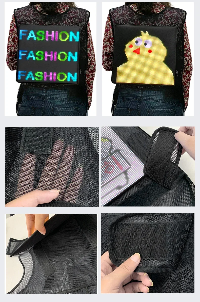 LED Screen Board Dynamic LED Display Panel Wireless APP Control Smart Advertising Vest With Screen LED Vest With Full Color