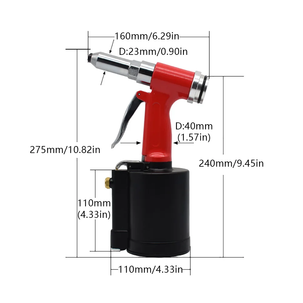 90-120psi Pneumatic Rivet Gun 1300kgf Air Riveter Riveting Tool Kit 3.2-6.4 Nails For Riveting Nuts Made of Aluminum Iron