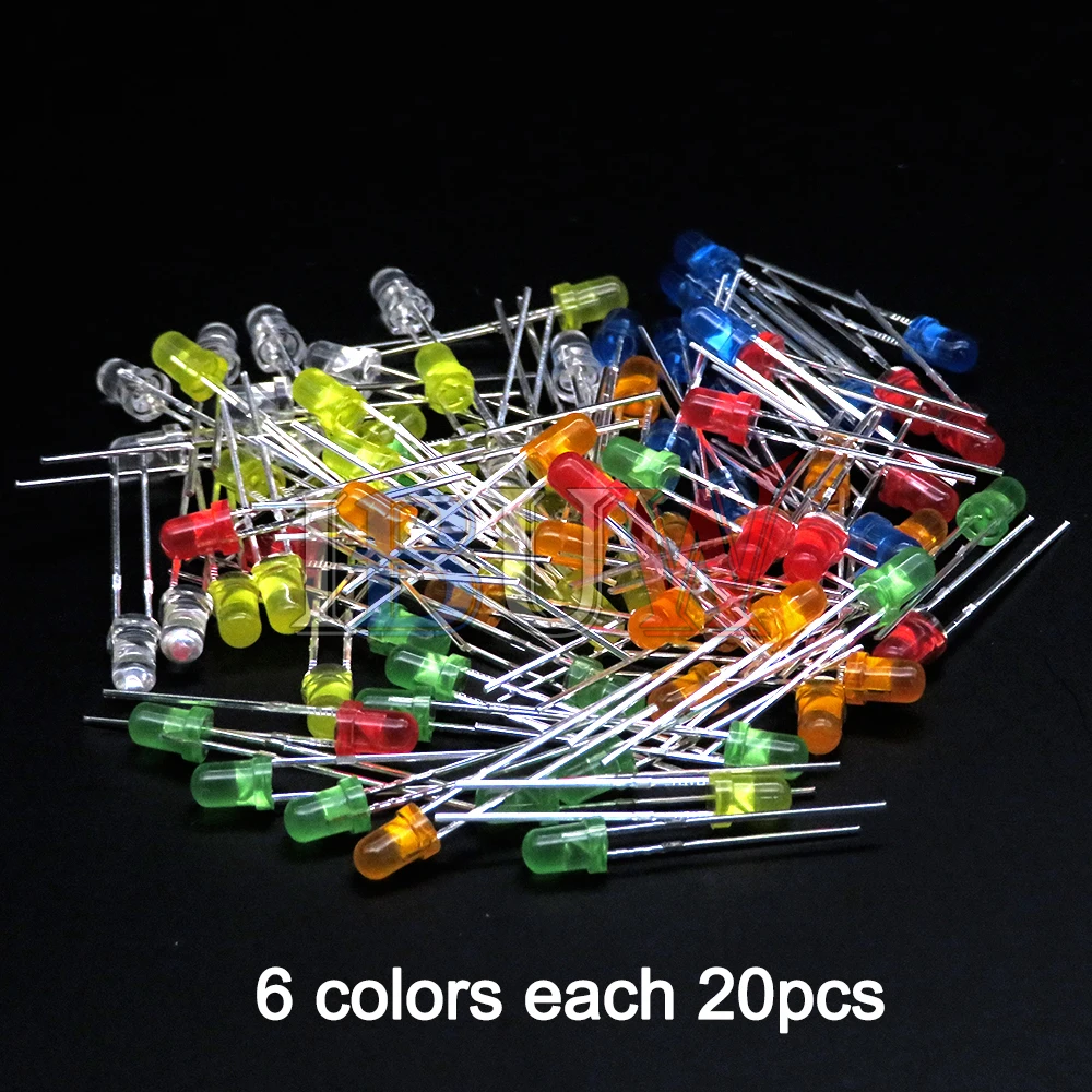 PULAR 100PCS 3mm LED Diode F3 Assorted Kit Yellow Orange White Green Red Blue Pink Purple Warm White DIY Light Emitting Diode