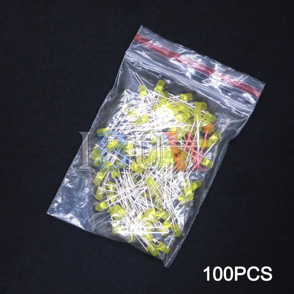 PULAR 100PCS 3mm LED Diode F3 Assorted Kit Yellow Orange White Green Red Blue Pink Purple Warm White DIY Light Emitting Diode