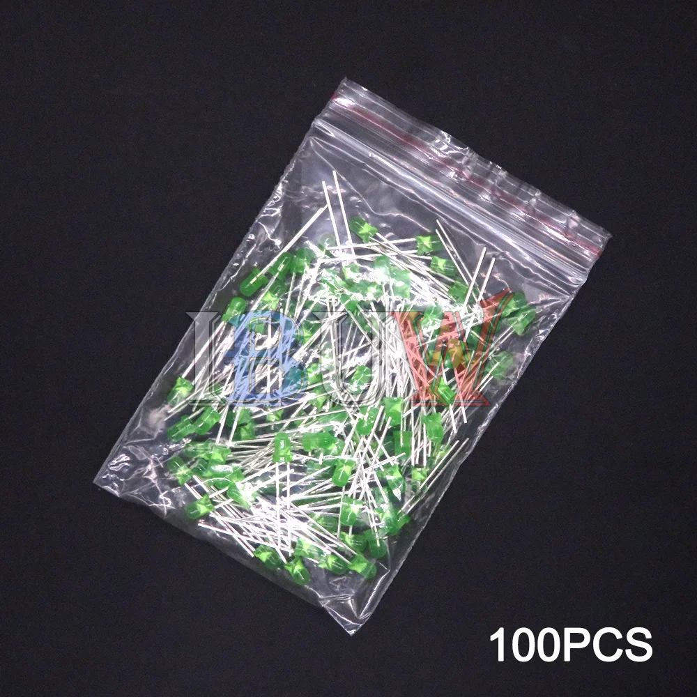 PULAR 100PCS 3mm LED Diode F3 Assorted Kit Yellow Orange White Green Red Blue Pink Purple Warm White DIY Light Emitting Diode
