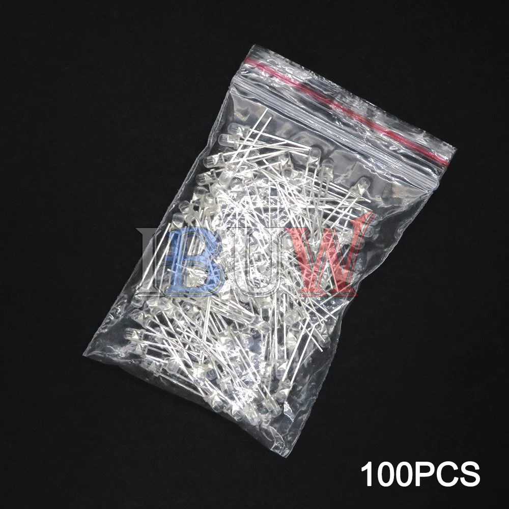 PULAR 100PCS 3mm LED Diode F3 Assorted Kit Yellow Orange White Green Red Blue Pink Purple Warm White DIY Light Emitting Diode