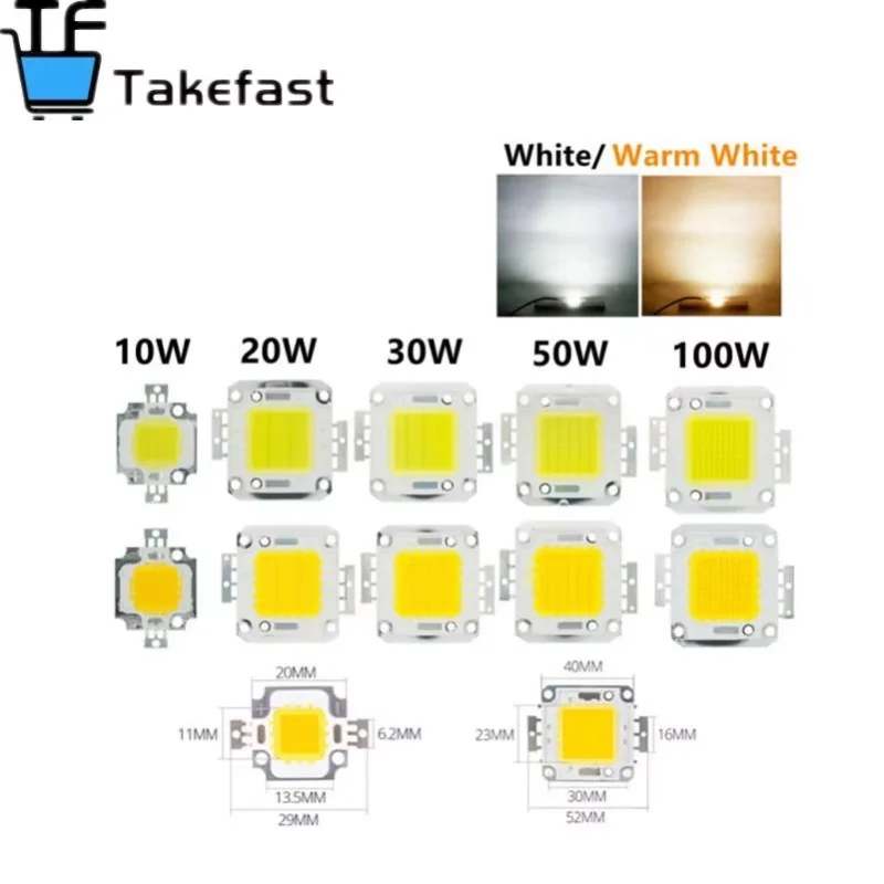 White / Warm White 10W 20W 30W 50W 100W LED light Chip DC 12V 36V COB Integrated LED lamp Chip DIY Floodlight Spotlight Bulb