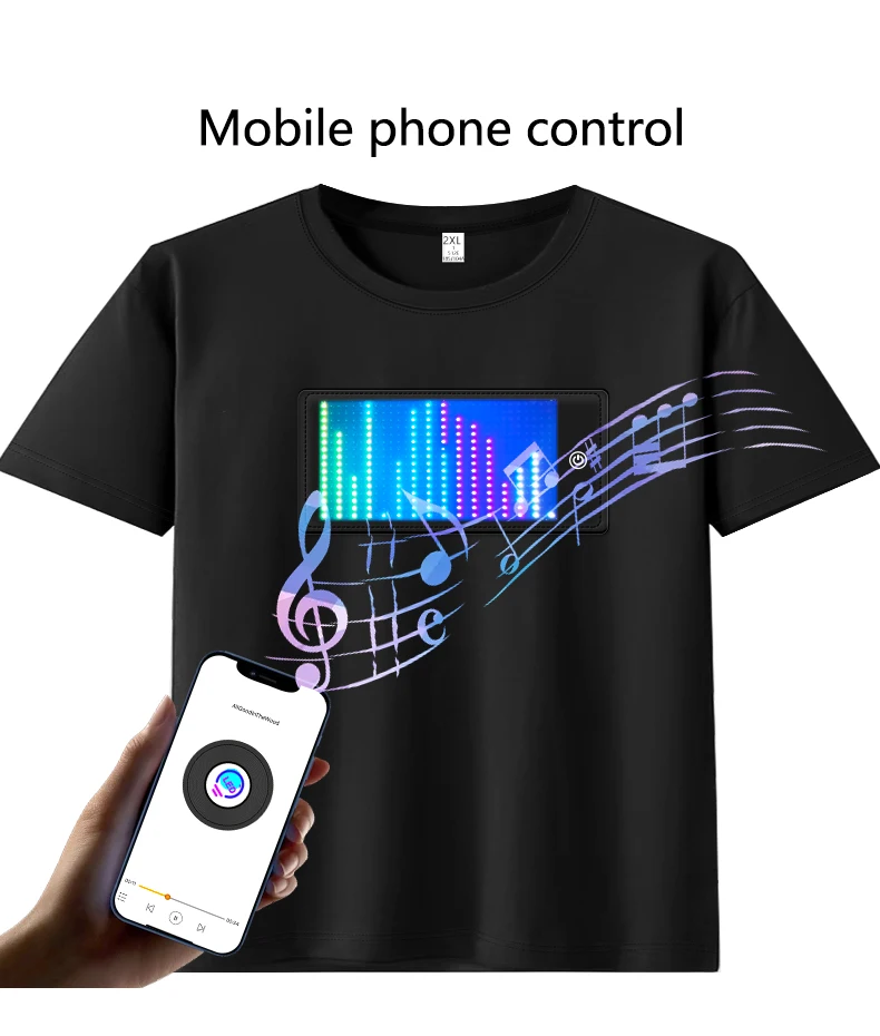 APP Control Bluetooth Programmable LED T Shirt with RGB Full Color Light Up LED Display Screen, Unisex Fashion LED T Shirt Panel