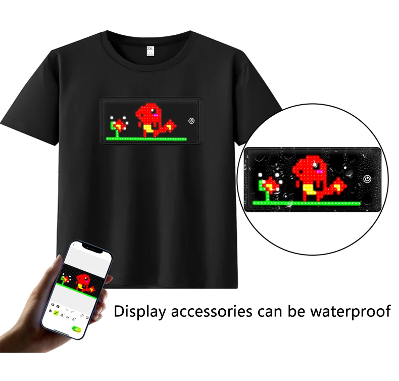 APP Control Bluetooth Programmable LED T Shirt with RGB Full Color Light Up LED Display Screen, Unisex Fashion LED T Shirt Panel