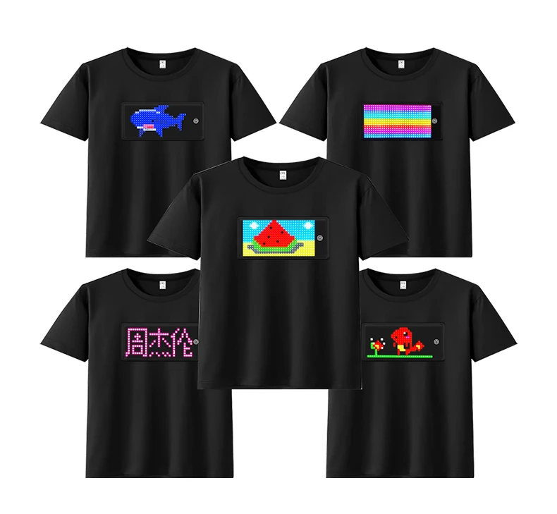 APP Control Bluetooth Programmable LED T Shirt with RGB Full Color Light Up LED Display Screen, Unisex Fashion LED T Shirt Panel