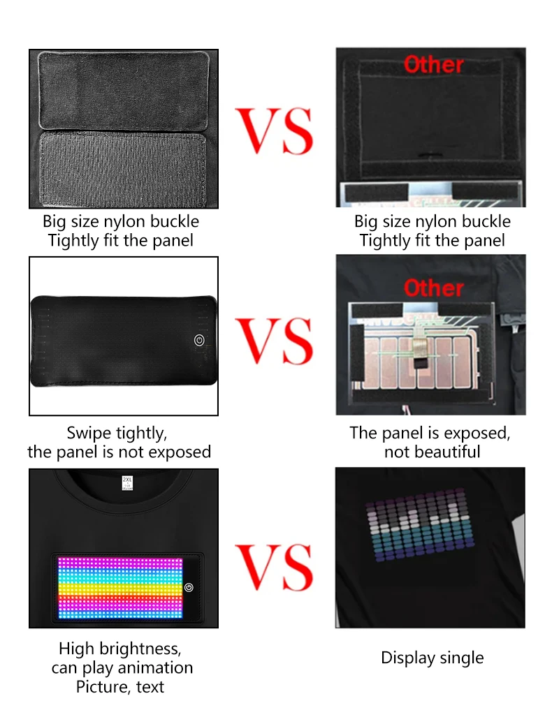 APP Control Bluetooth Programmable LED T Shirt with RGB Full Color Light Up LED Display Screen, Unisex Fashion LED T Shirt Panel