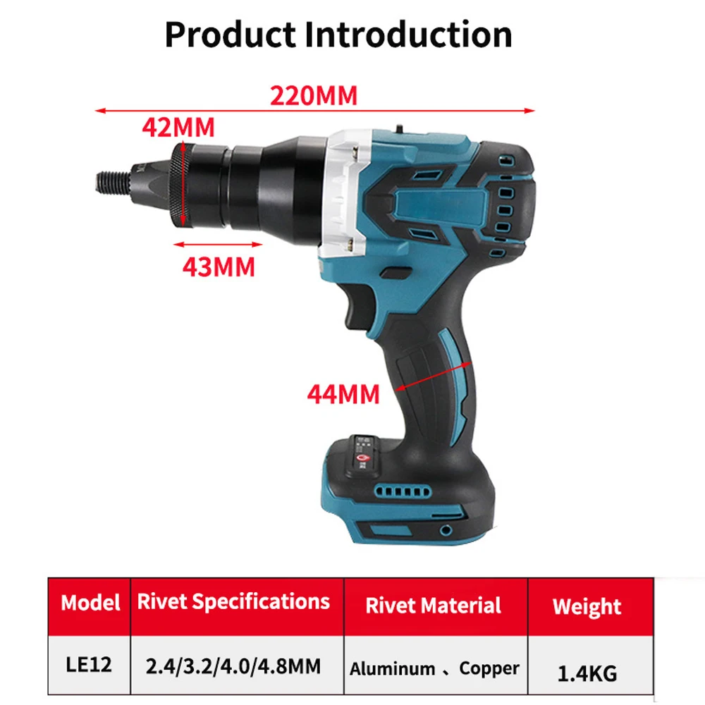 Electric Riveting Gun Brushless Rivet Nut Machine Kit with Riveter Heads Powerful Automatic Electric Riveter Set Riveting Tool