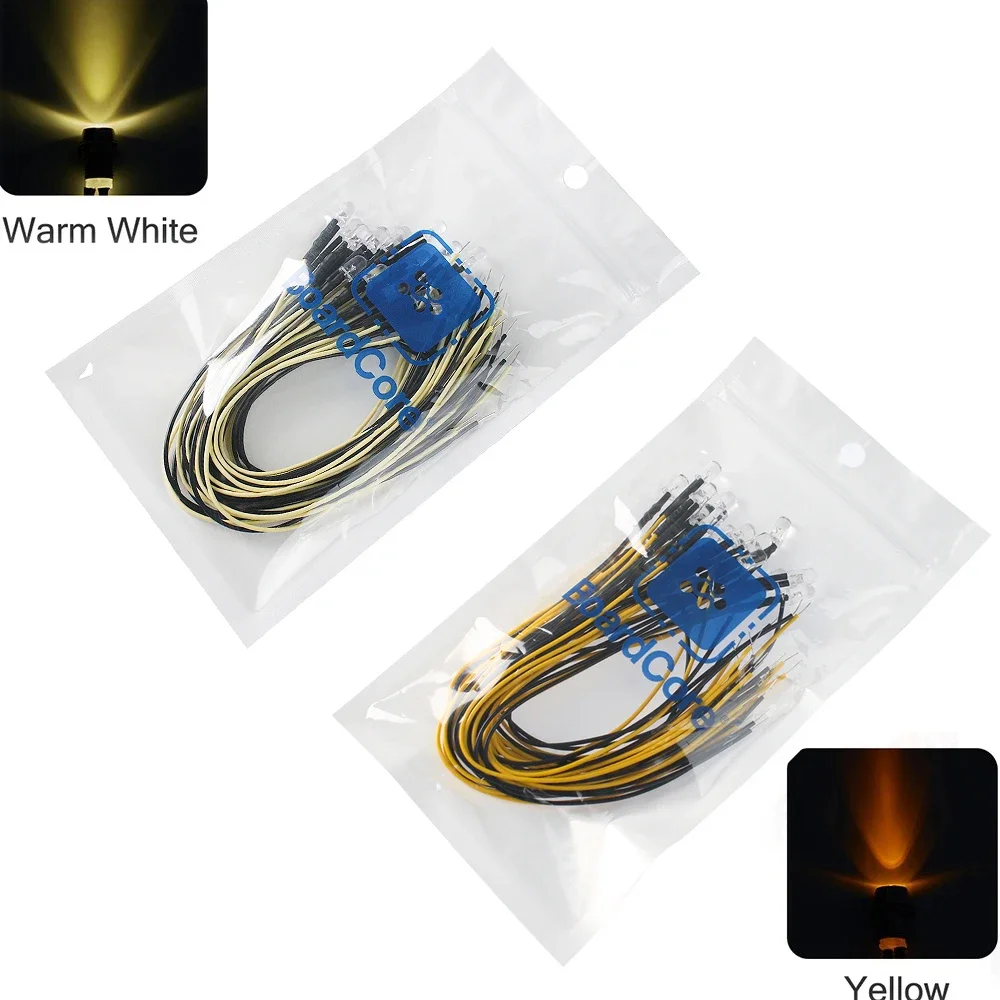 20PCS 20cm Pre Wired 12V 5mm Light Emitting Diode Pre-soldere 3-12V White/Red/Green/Blue/Yellow/Warm White LED Diodes Lights Kit