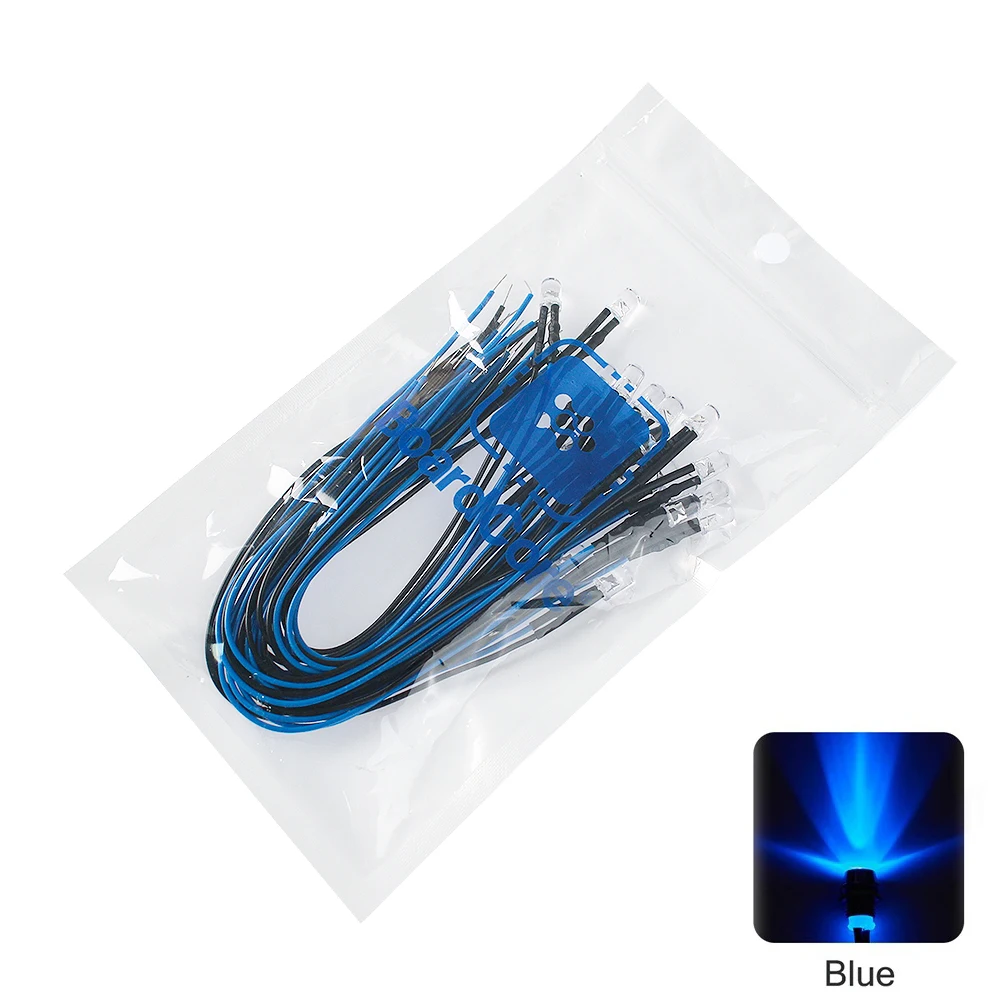 20PCS 20cm Pre Wired 12V 5mm Light Emitting Diode Pre-soldere 3-12V White/Red/Green/Blue/Yellow/Warm White LED Diodes Lights Kit
