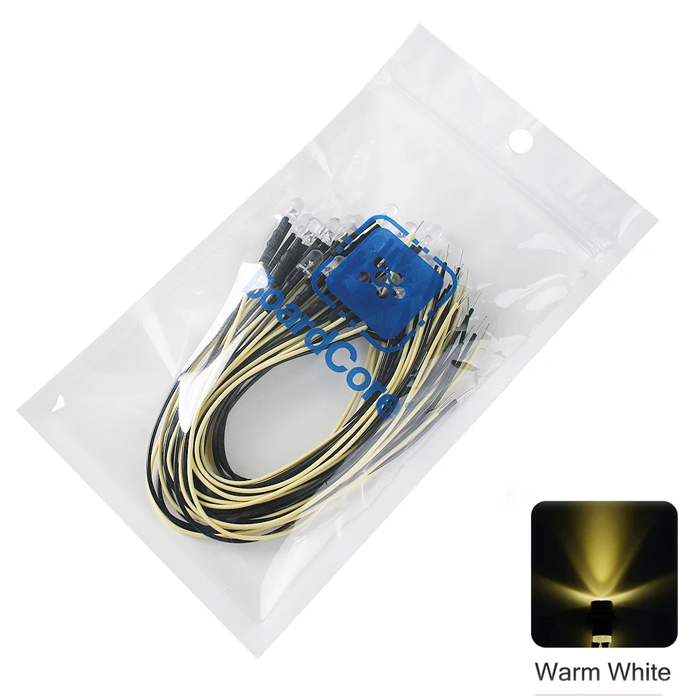 20PCS 20cm Pre Wired 12V 5mm Light Emitting Diode Pre-soldere 3-12V White/Red/Green/Blue/Yellow/Warm White LED Diodes Lights Kit