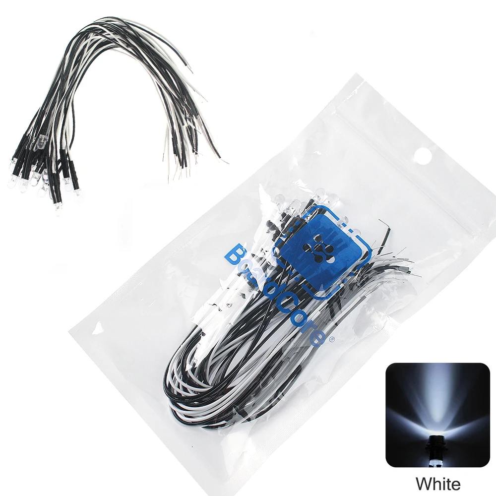 20PCS 20cm Pre Wired 12V 5mm Light Emitting Diode Pre-soldere 3-12V White/Red/Green/Blue/Yellow/Warm White LED Diodes Lights Kit